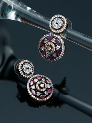 Purple American Diamond Rose Gold Drop Earrings