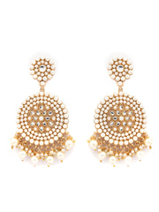 White Gold Plated Kundan & Pearl Floral Chandbalis