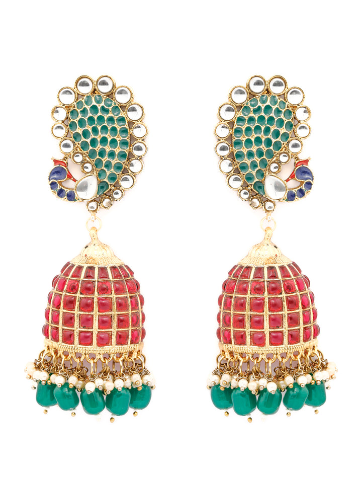 Traditional Ruby & Emerald Peacock Oversized Jhumkas