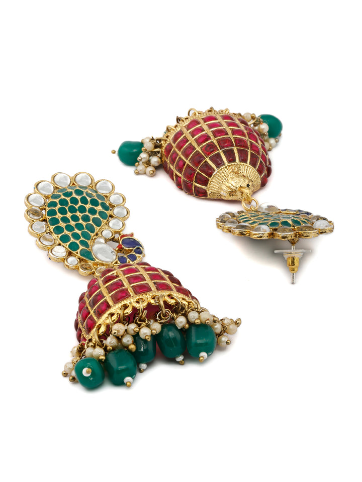 Traditional Ruby & Emerald Peacock Oversized Jhumkas