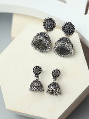Oxidised Floral Jhumka Set of 2