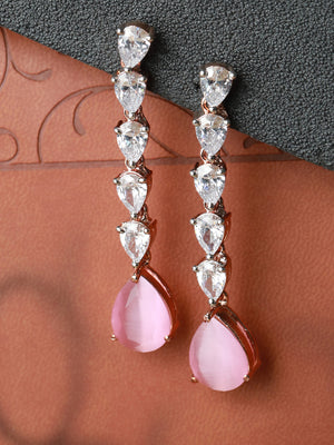 Pink American Diamond Tear Drop Earrings
