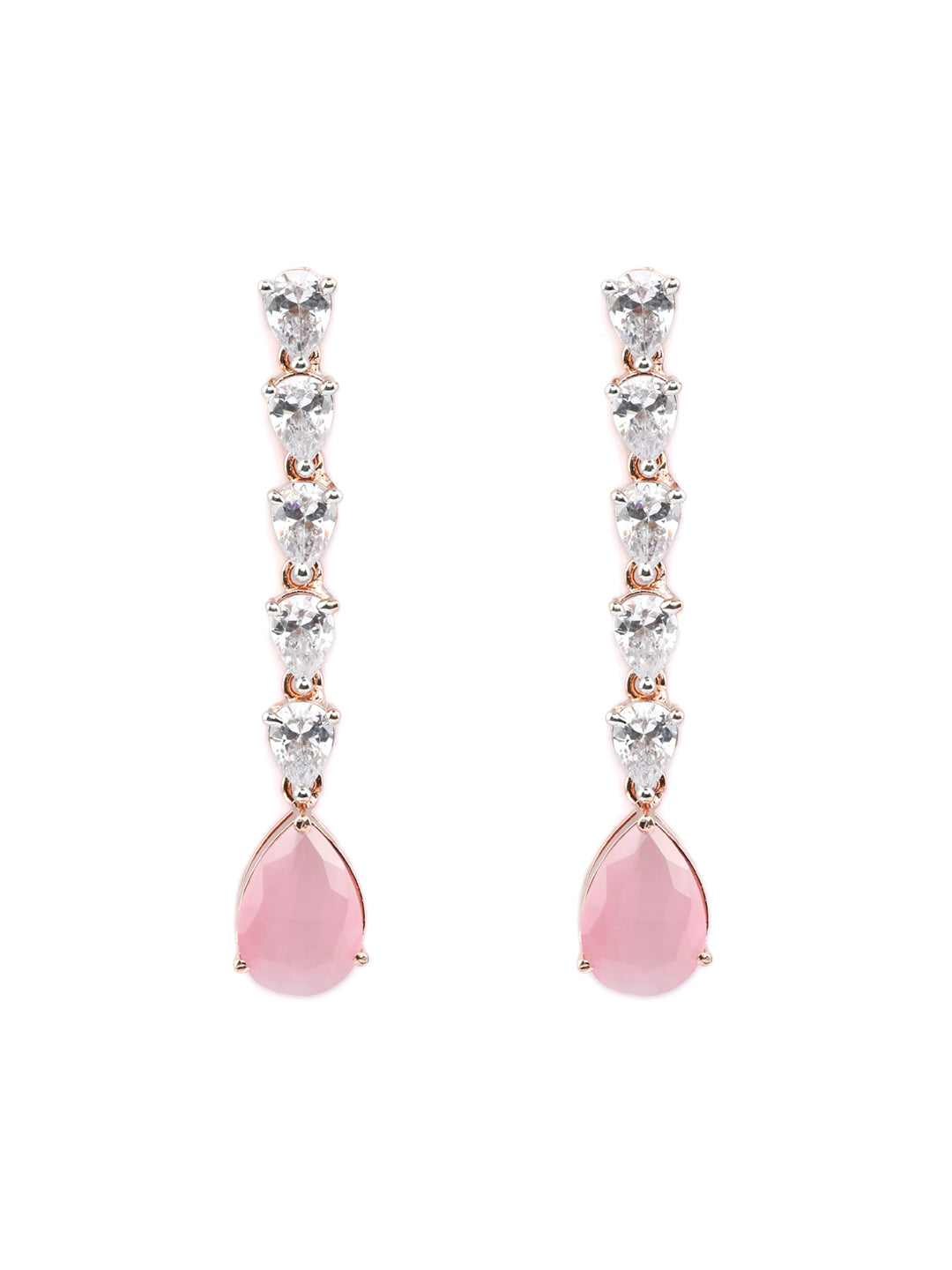 Pink American Diamond Tear Drop Earrings