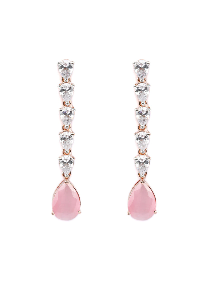 Pink American Diamond Tear Drop Earrings