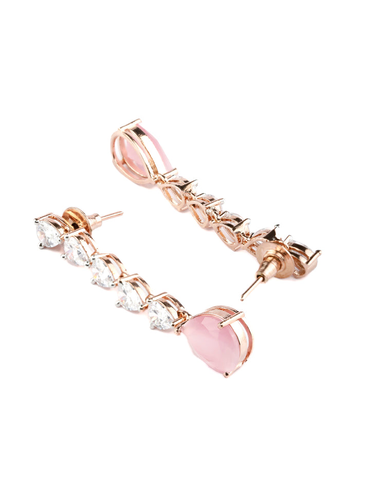Pink American Diamond Tear Drop Earrings