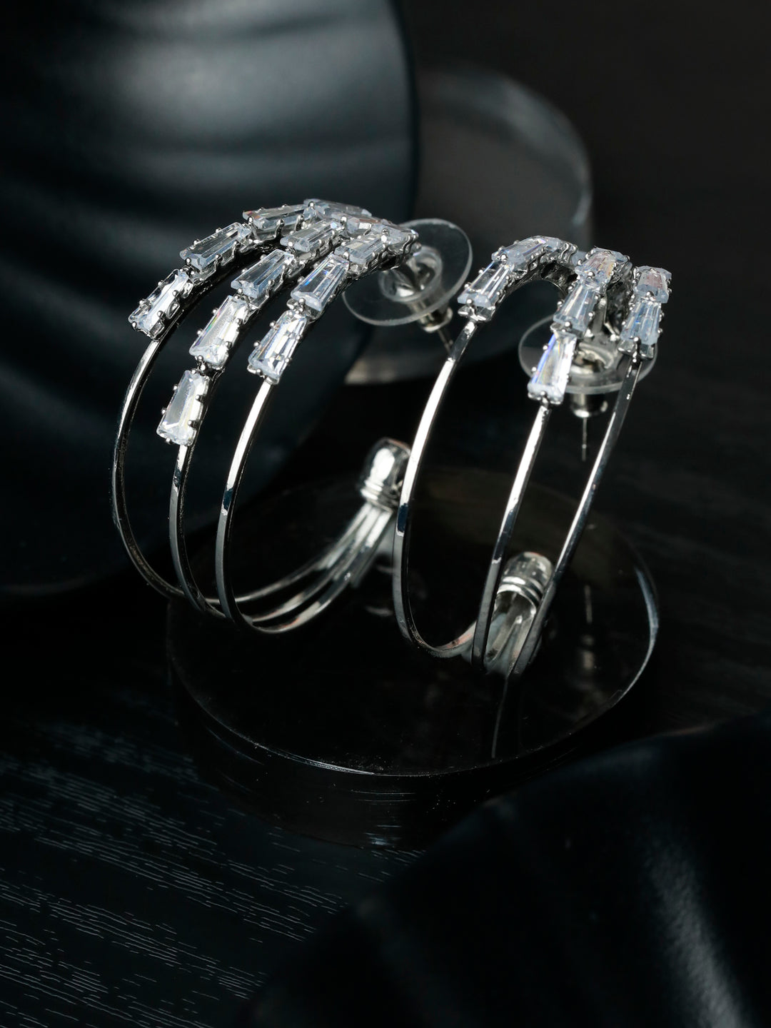 Contemporary American Diamond Silver Plated Hoop Earrings