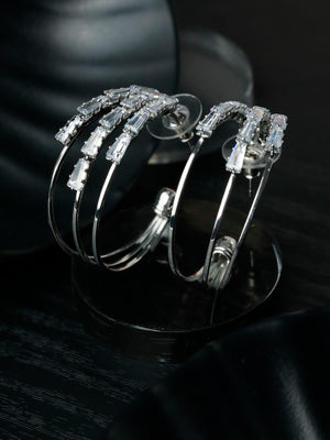 Contemporary American Diamond Silver Plated Hoop Earrings
