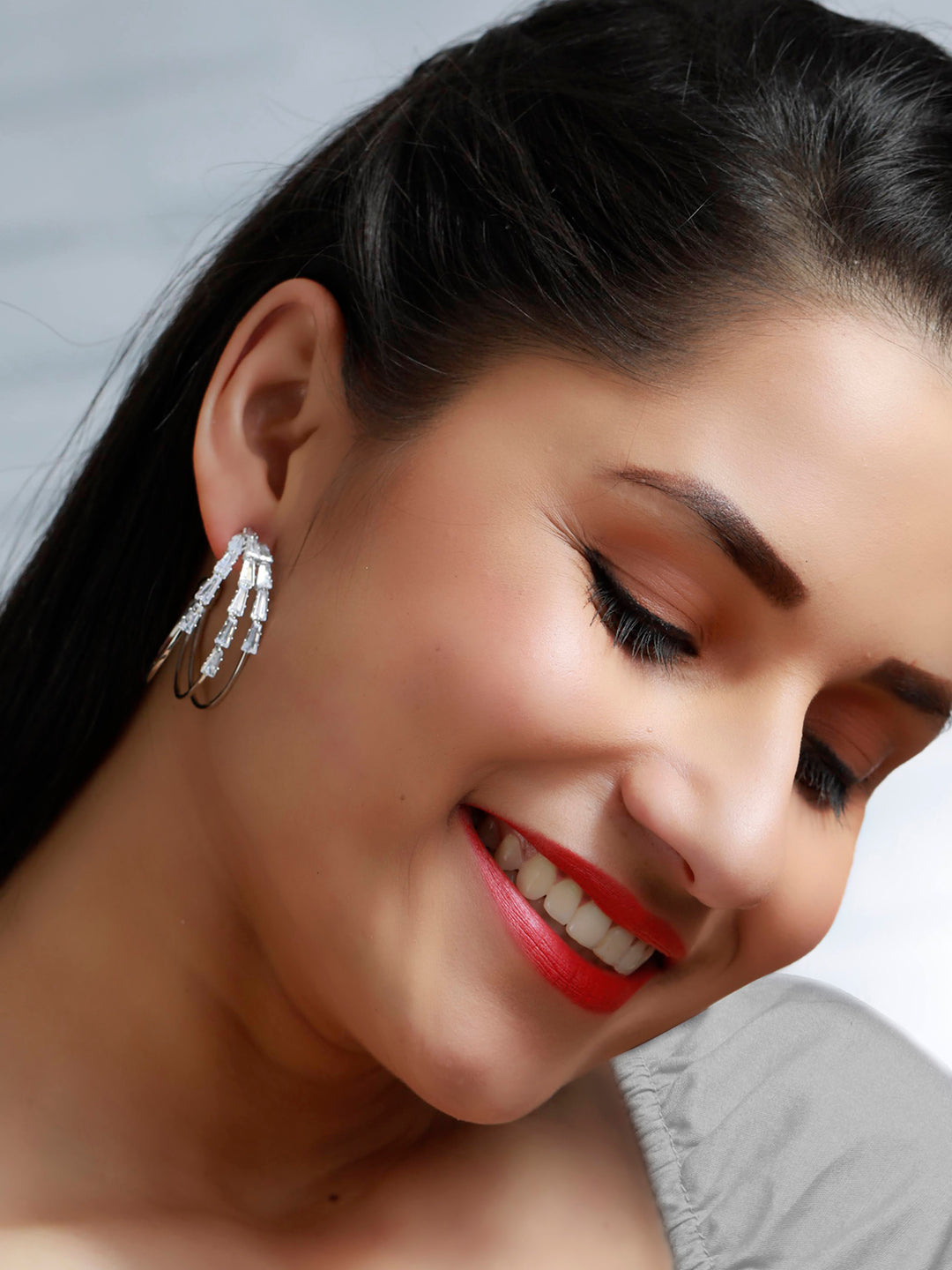 Contemporary American Diamond Silver Plated Hoop Earrings