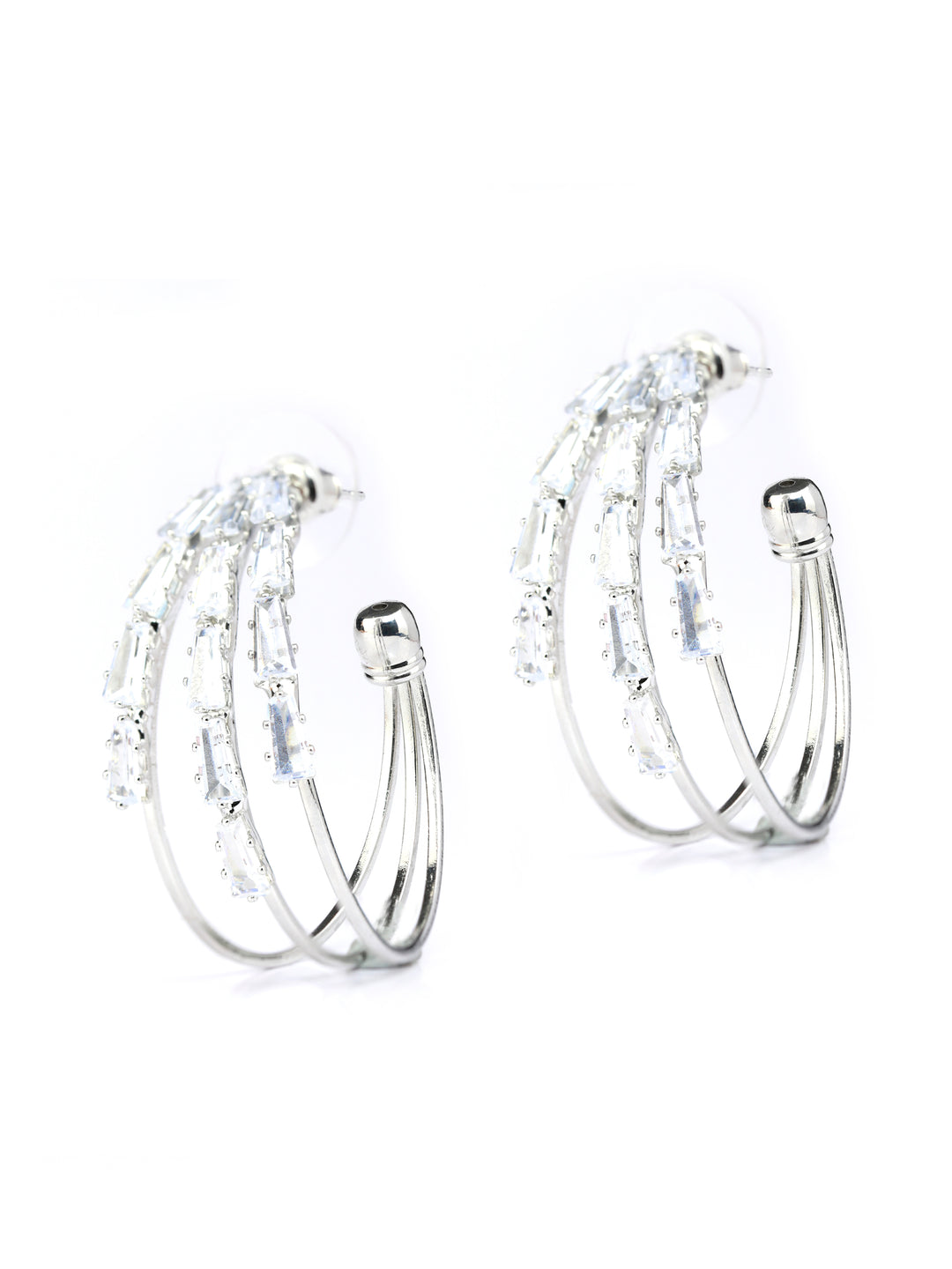Contemporary American Diamond Silver Plated Hoop Earrings