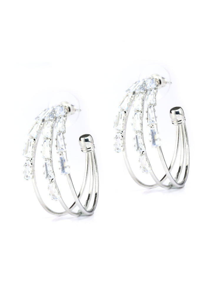 Contemporary American Diamond Silver Plated Hoop Earrings