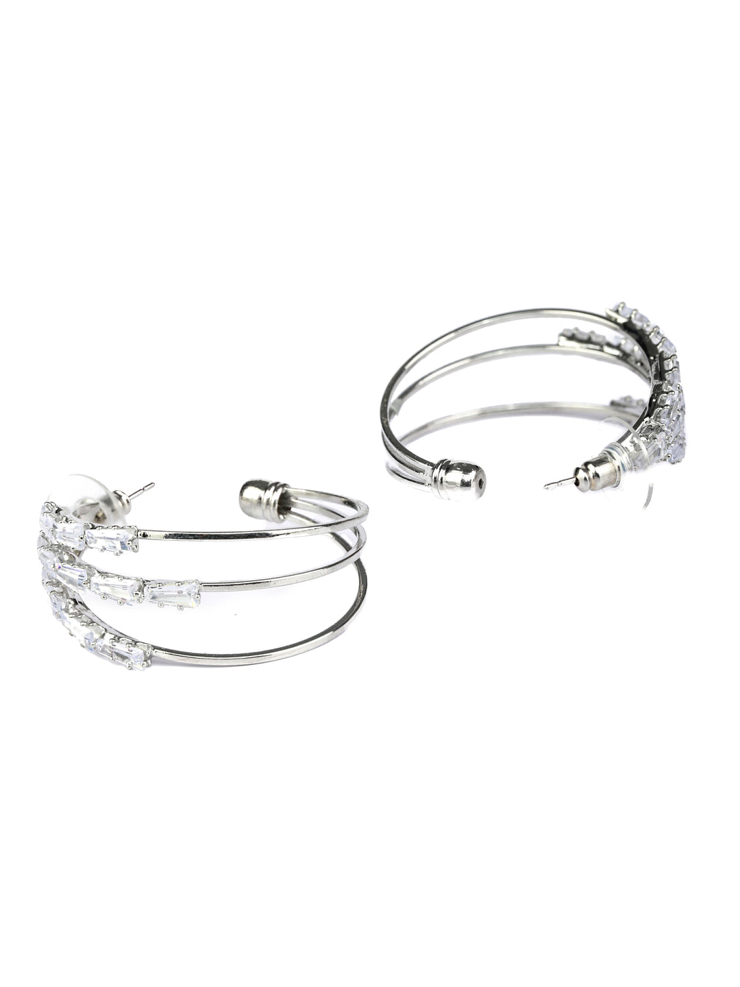 Contemporary American Diamond Silver Plated Hoop Earrings