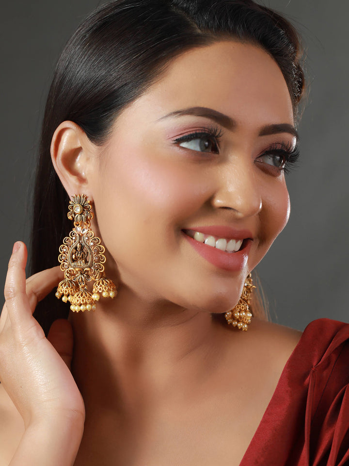 Priyaasi Goddess Laxmi Gold Plated Drop Earrings