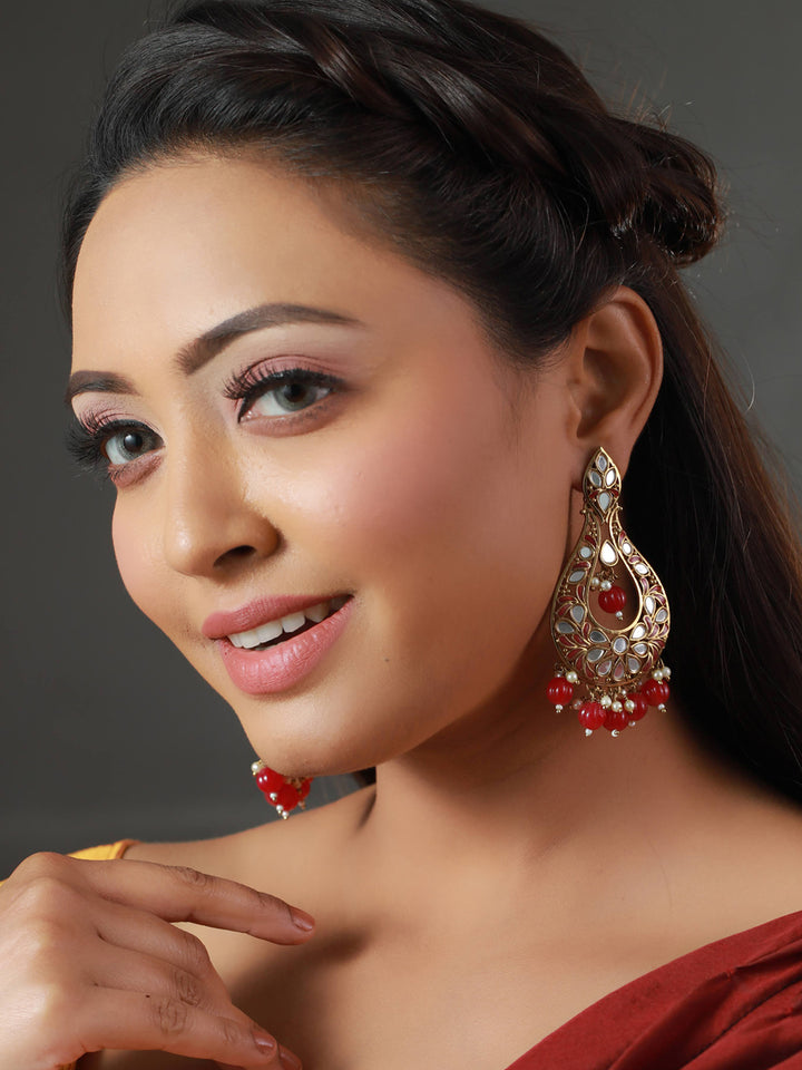 Priyaasi Mirror Studded Floral Tear Drop Earrings