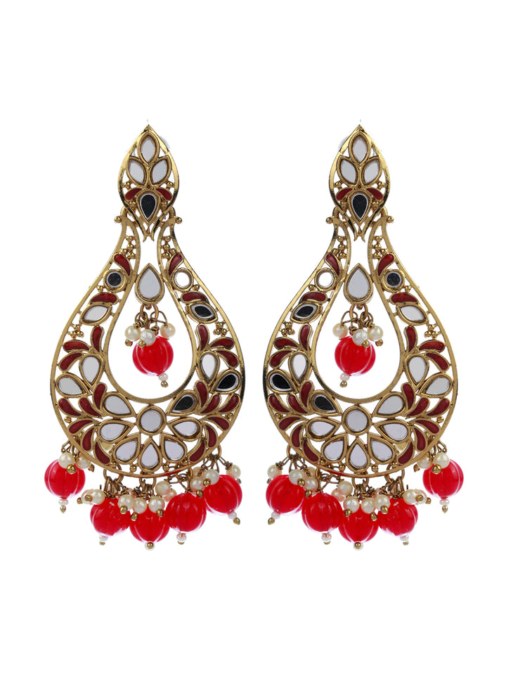 Priyaasi Mirror Studded Floral Tear Drop Earrings