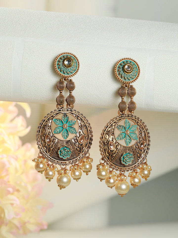 Priyaasi Enamelled Gold Plated Floral Oversized Drop Earrings
