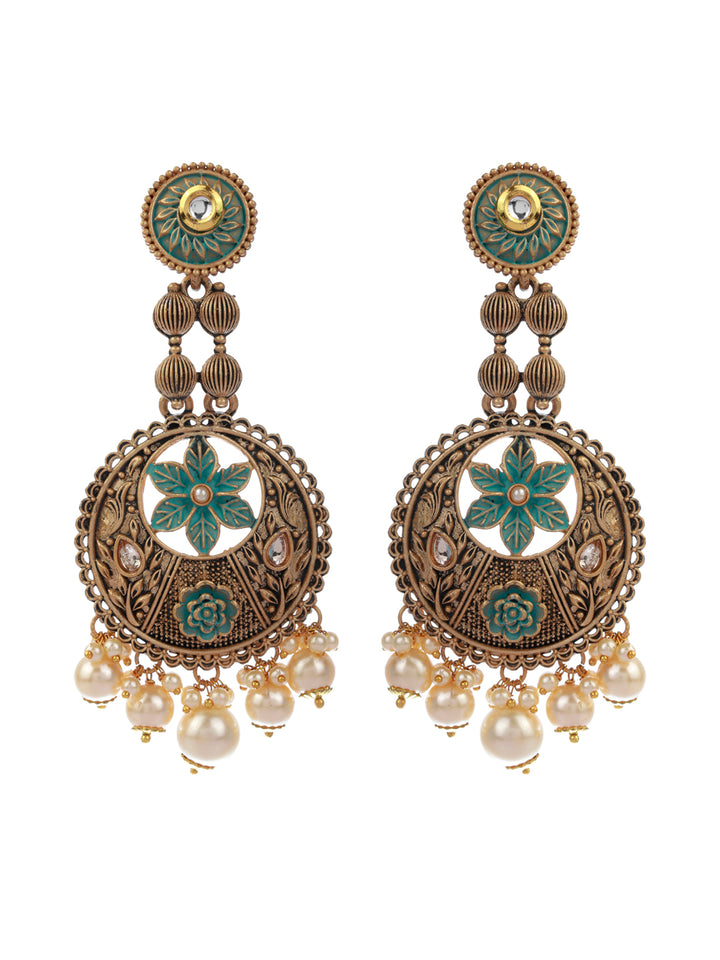 Priyaasi Enamelled Gold Plated Floral Oversized Drop Earrings