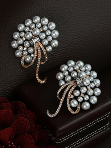 Priyaasi Floral American Diamond Silver Rose Gold Plated Earrings