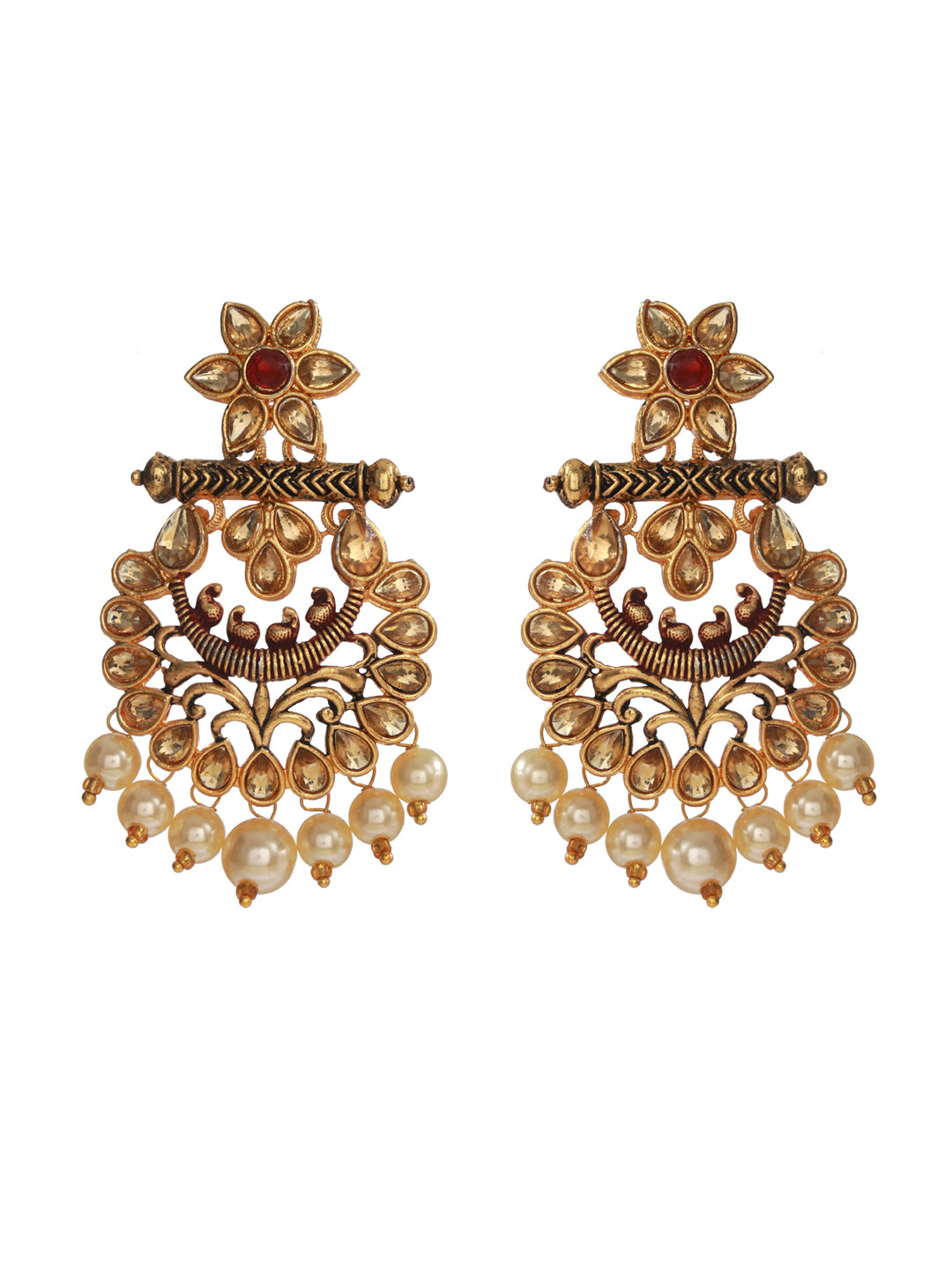 Priyaasi Floral Pearl Drop Gold Plated Earrings
