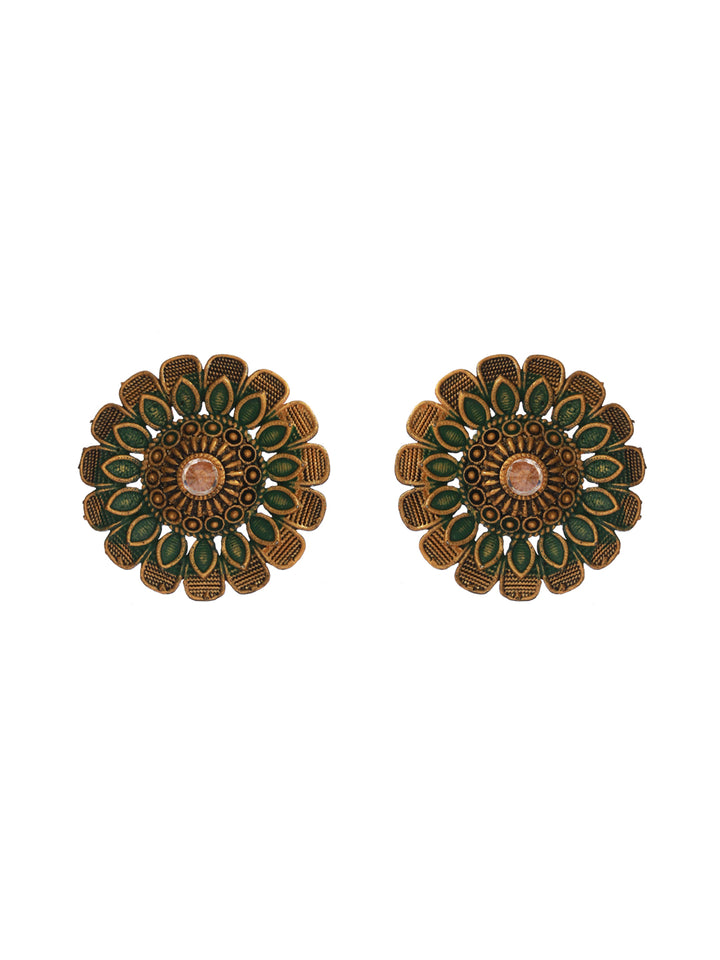 Priyaasi Floral Red Green Gold Plated Earring Set