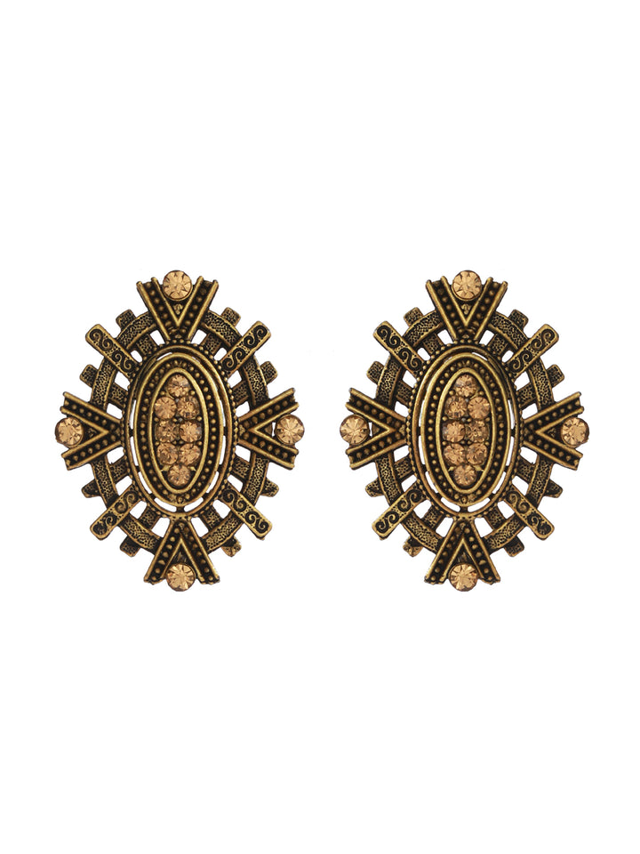 Priyaasi Studded Floral Gold and Silver Plated Earring Set