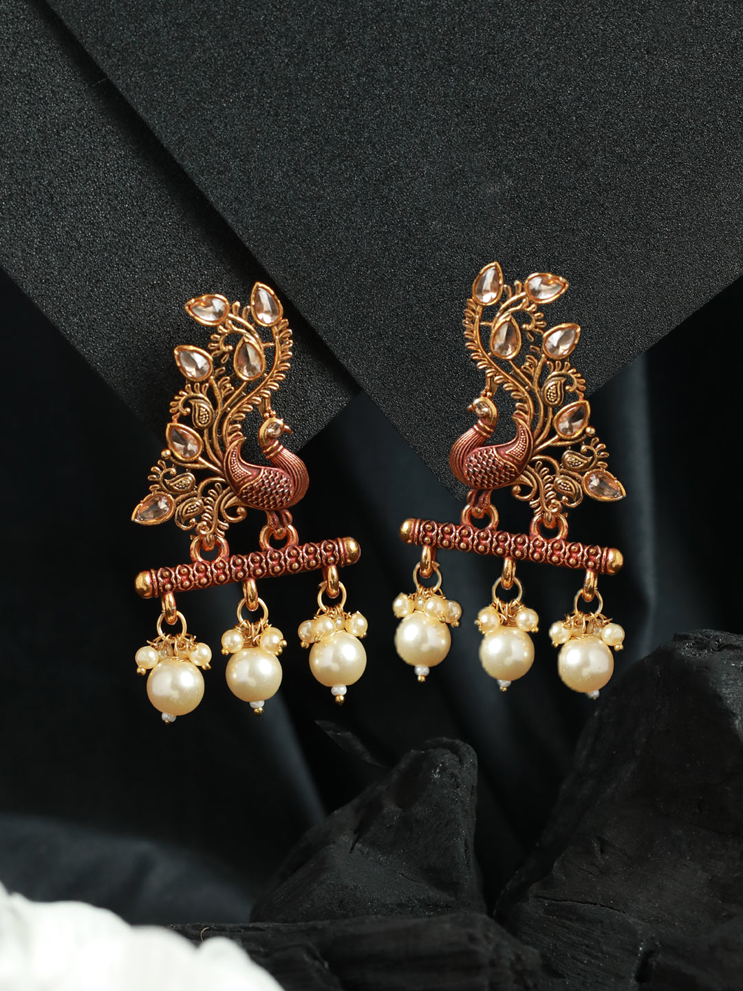 Priyaasi Studded Peacock Pearl Gold Plated Earrings