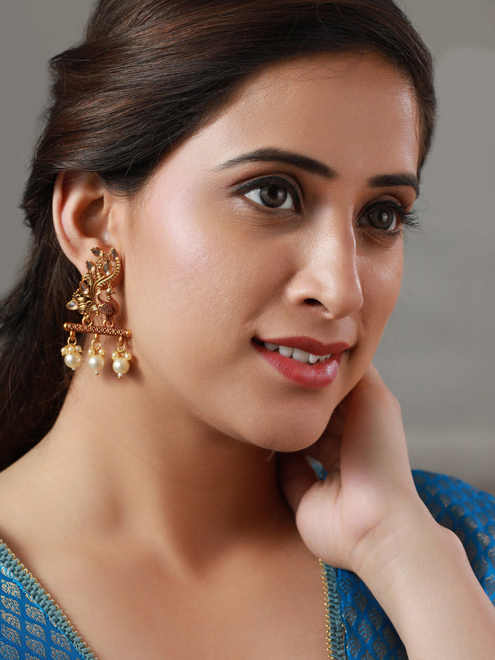 Priyaasi Studded Peacock Pearl Gold Plated Earrings