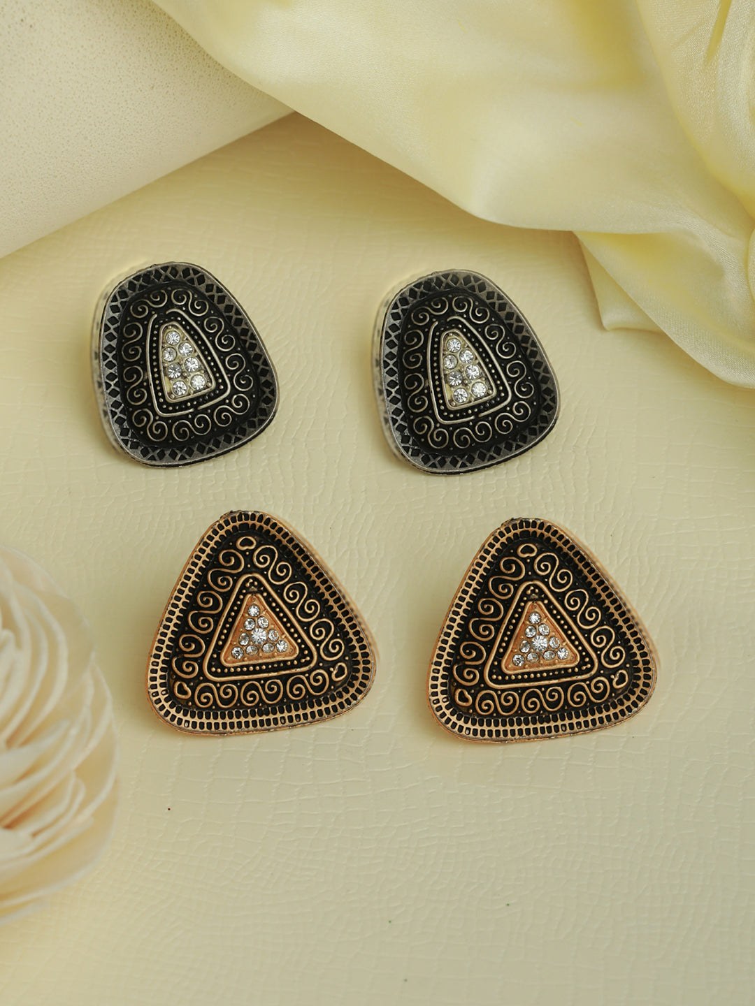 Priyaasi Studded Gold and Silver Plated Earring Set