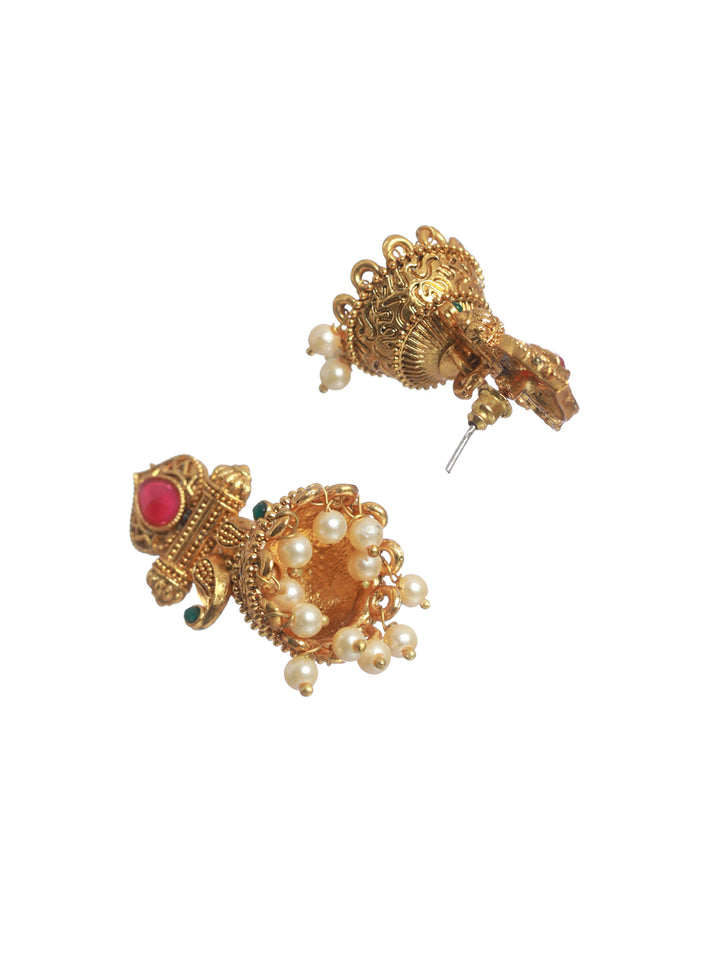 Priyaasi Red and Green Gold Plated Jhumka Earrings