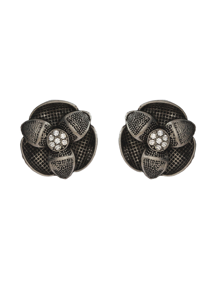 Priyaasi Floral Oxidised Silver Stud Earrings