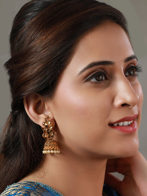 Priyaasi Studded Floral Pearl Gold Plated Jhumka Earrings