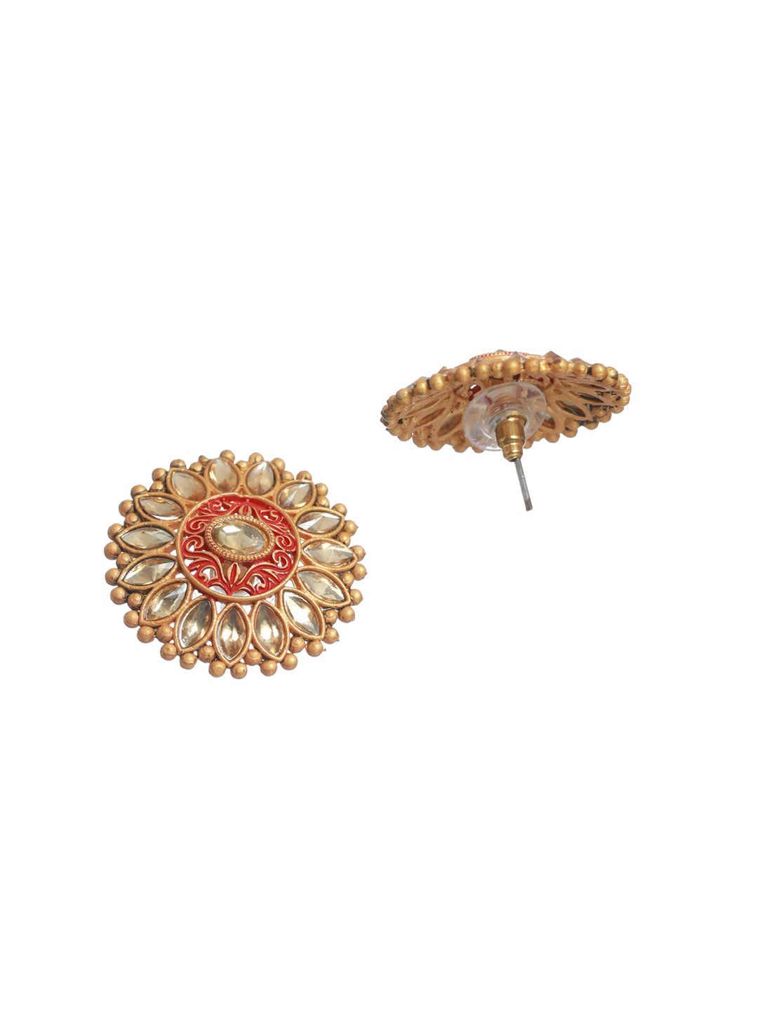 Priyaasi Floral Red Pearl Gold Plated Earrings