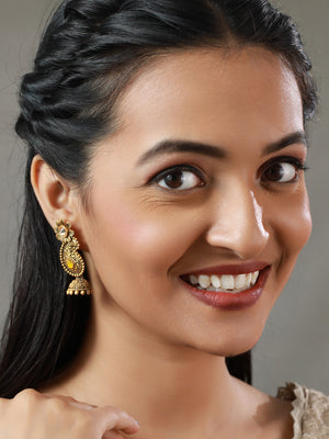 Priyaasi Yellow Floral Gold Plated Jhumka Earrings