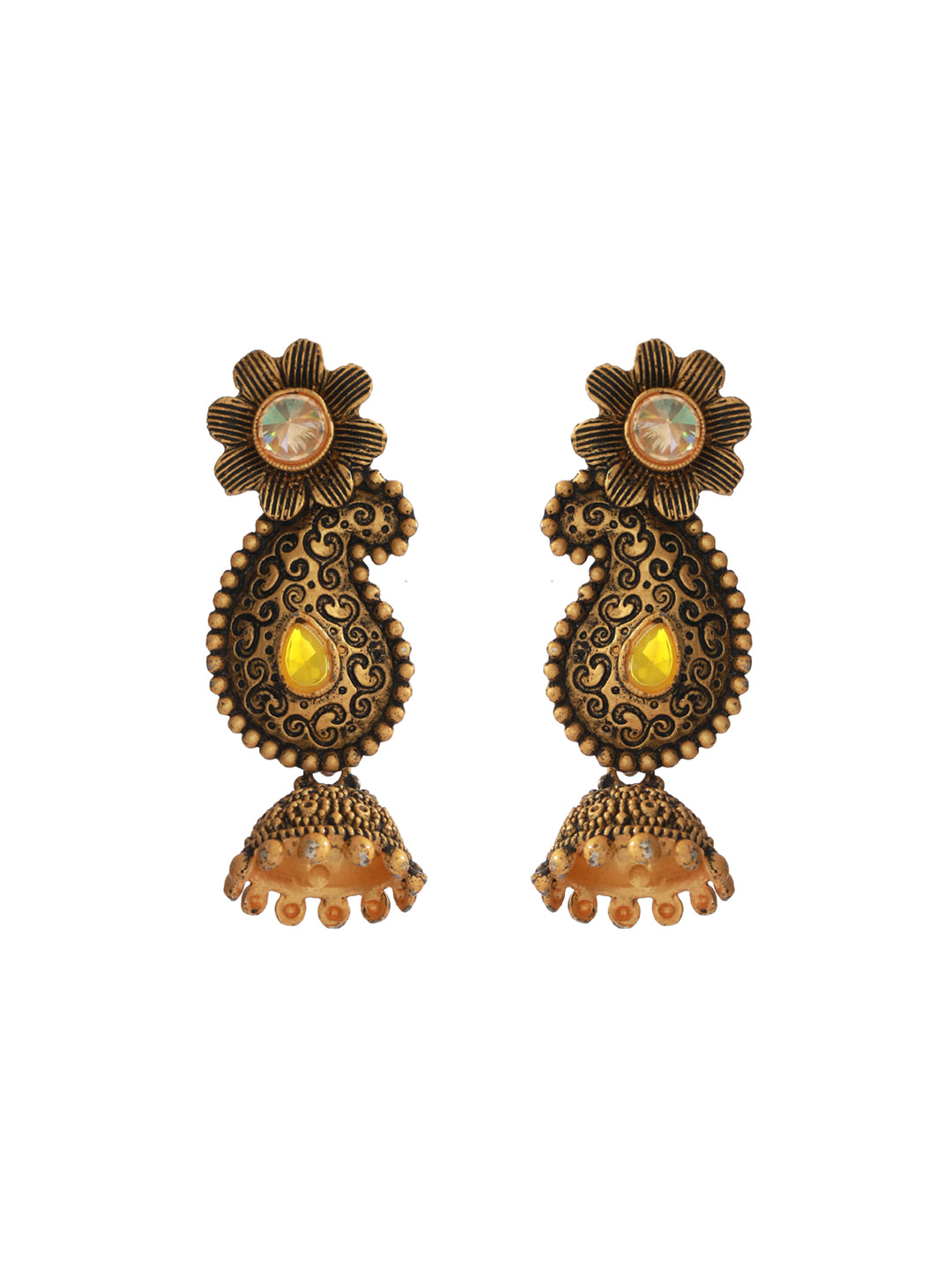 Priyaasi Yellow Floral Gold Plated Jhumka Earrings