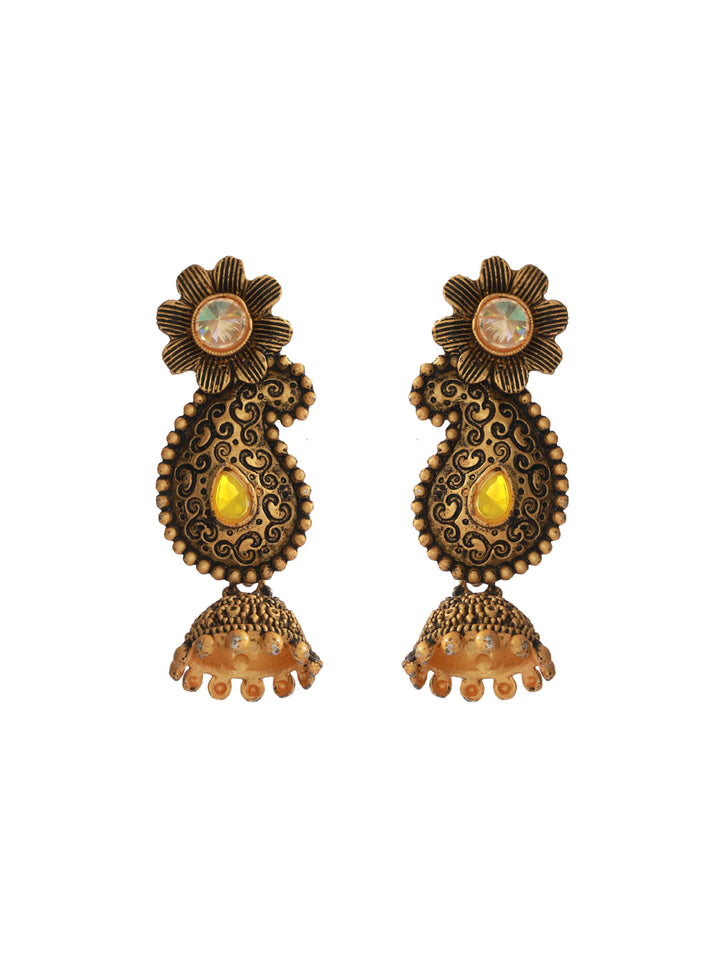 Priyaasi Yellow Floral Gold Plated Jhumka Earrings