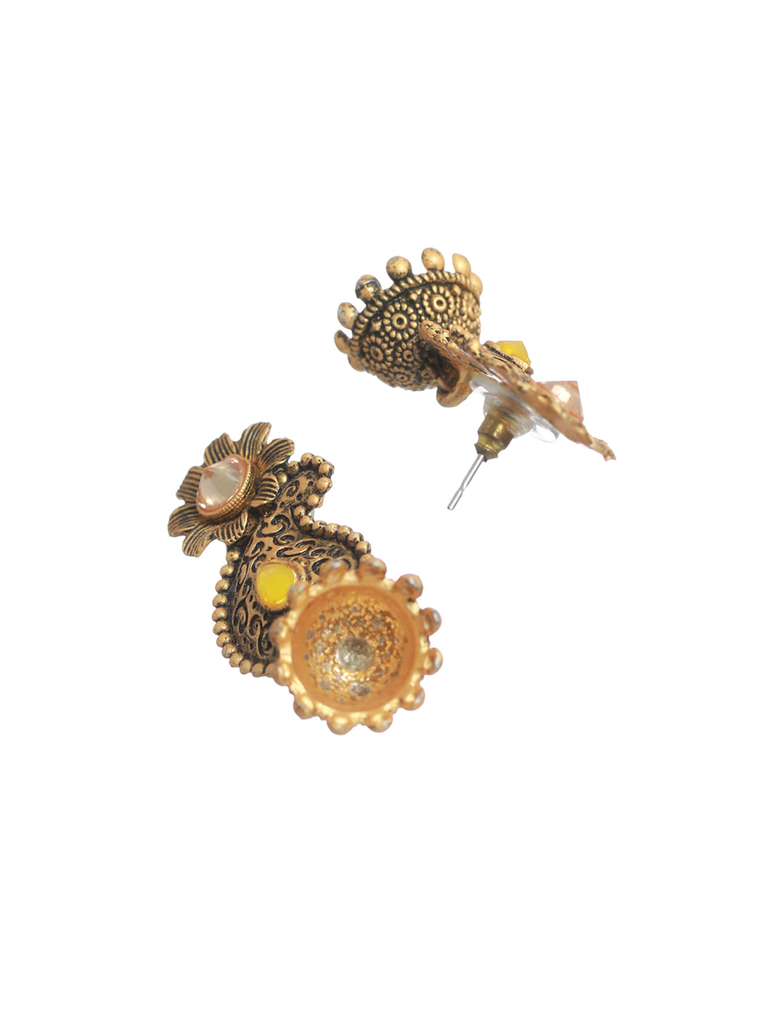 Priyaasi Yellow Floral Gold Plated Jhumka Earrings