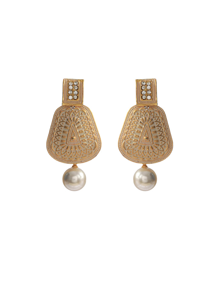 Priyaasi White Gold Plated Pearl Drop Earrings