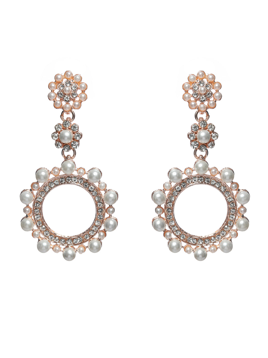 Priyaasi Pearl Studded Silver Rose Gold Plated Earring Set