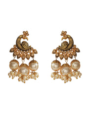 Priyaasi Peacock Studded Gold Plated Pearl Drop Earrings