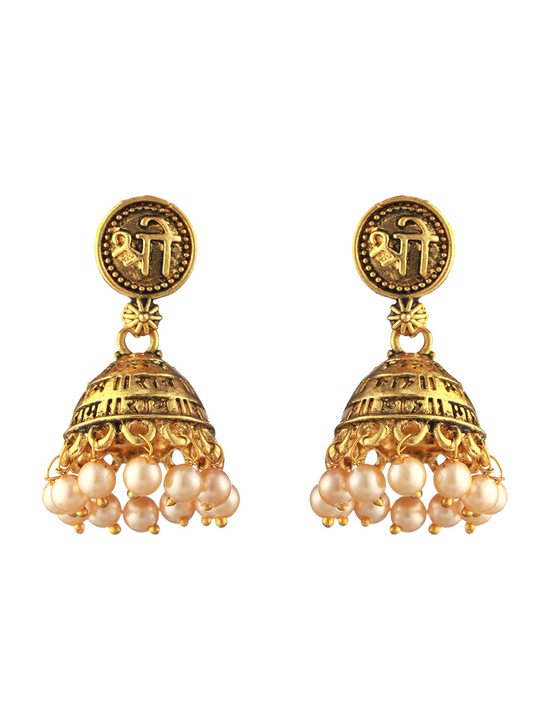 Shree Embossed Pearl Gold-Plated Jhumka Earrings