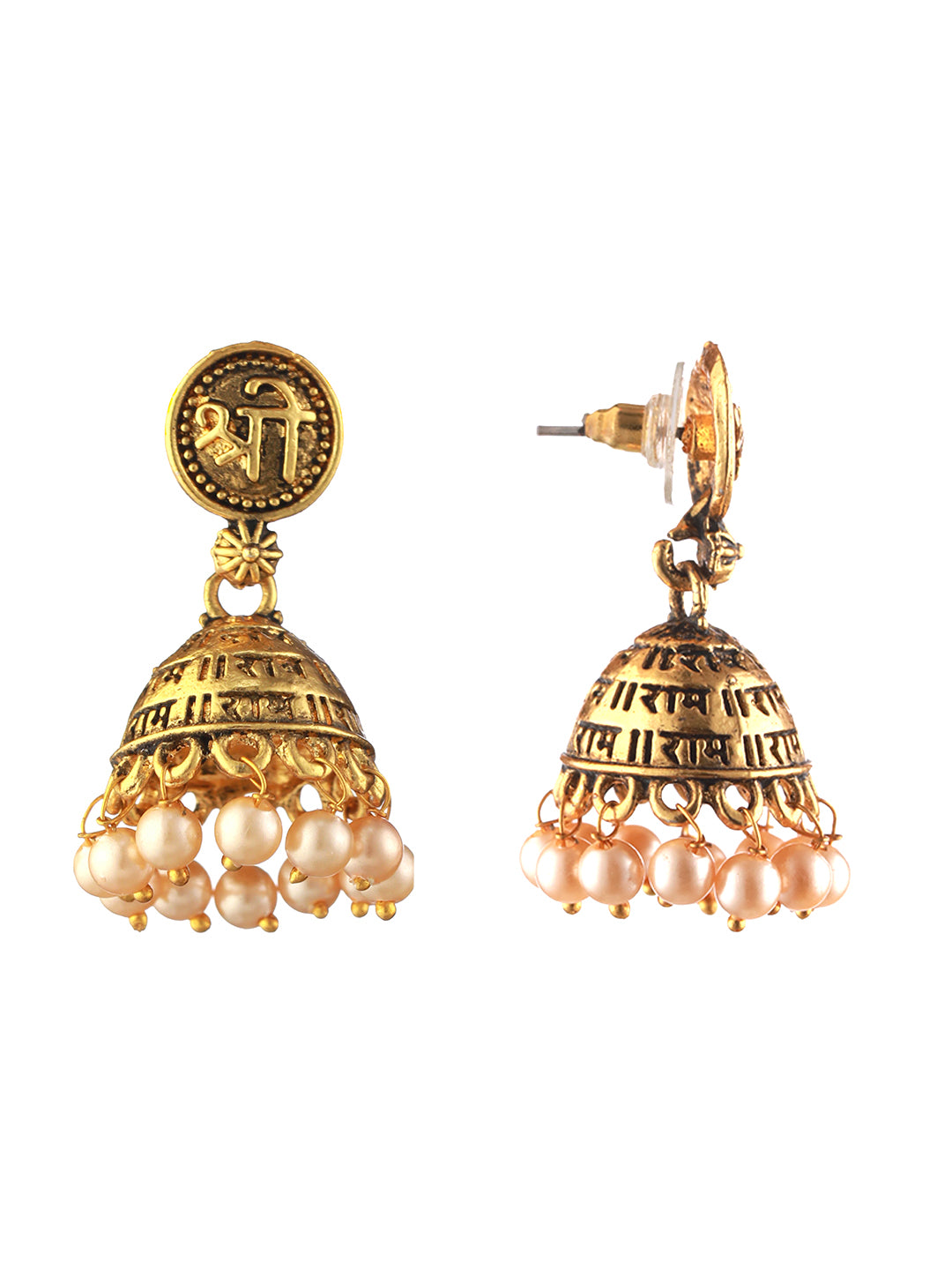 Shree Embossed Pearl Gold-Plated Jhumka Earrings