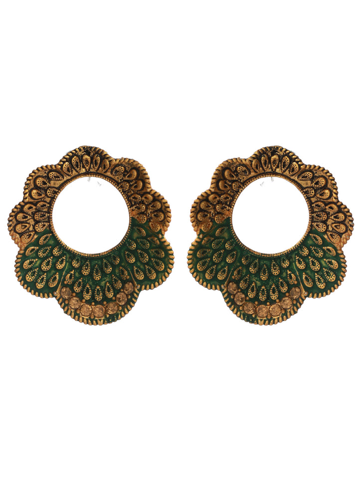 Priyaasi Green Floral Studded Gold Plated Earrings