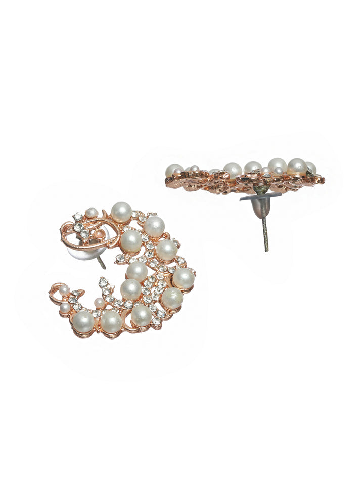 Priyaasi Studded Pearl Silver Rose Gold Plated Earring Set