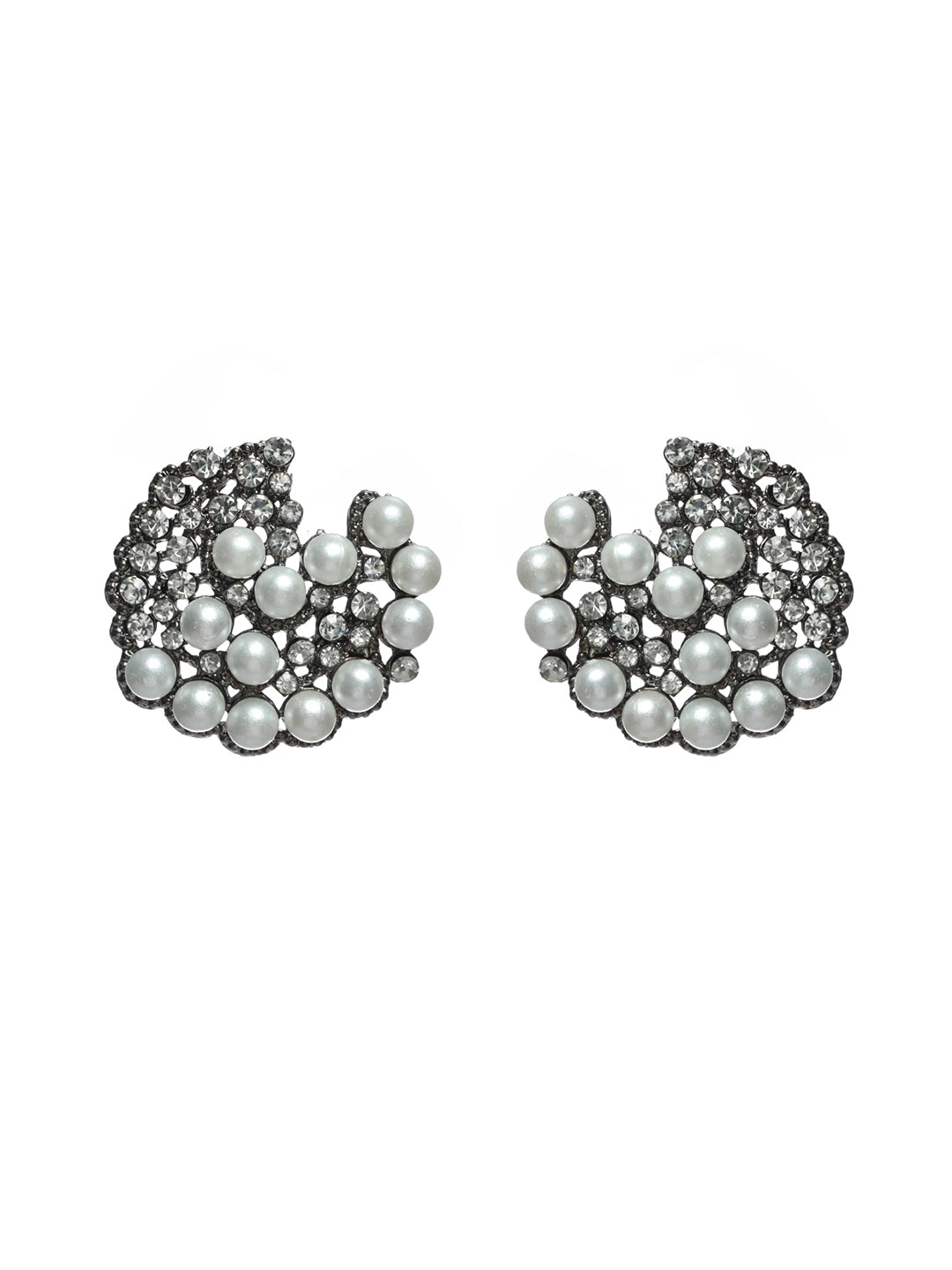 Priyaasi Floral Pearl Studded Silver Rose Gold Plated Earring Set
