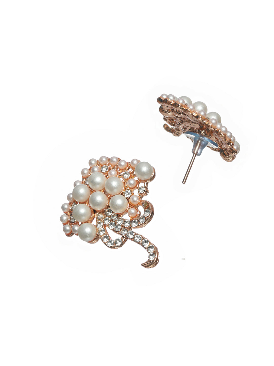Priyaasi Floral Pearl Studded Silver Rose Gold Plated Earring Set