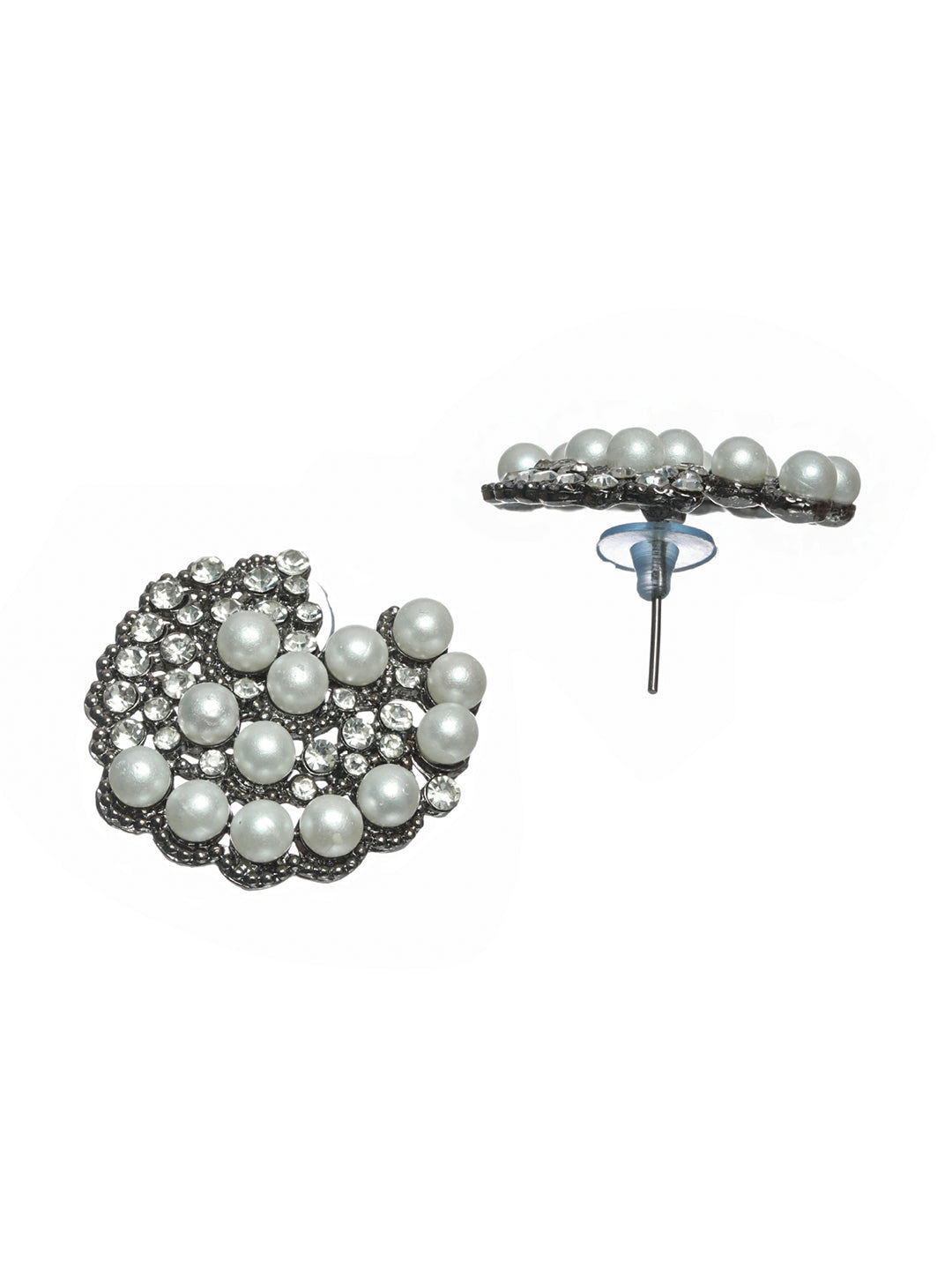 Priyaasi Floral Pearl Studded Silver Rose Gold Plated Earring Set