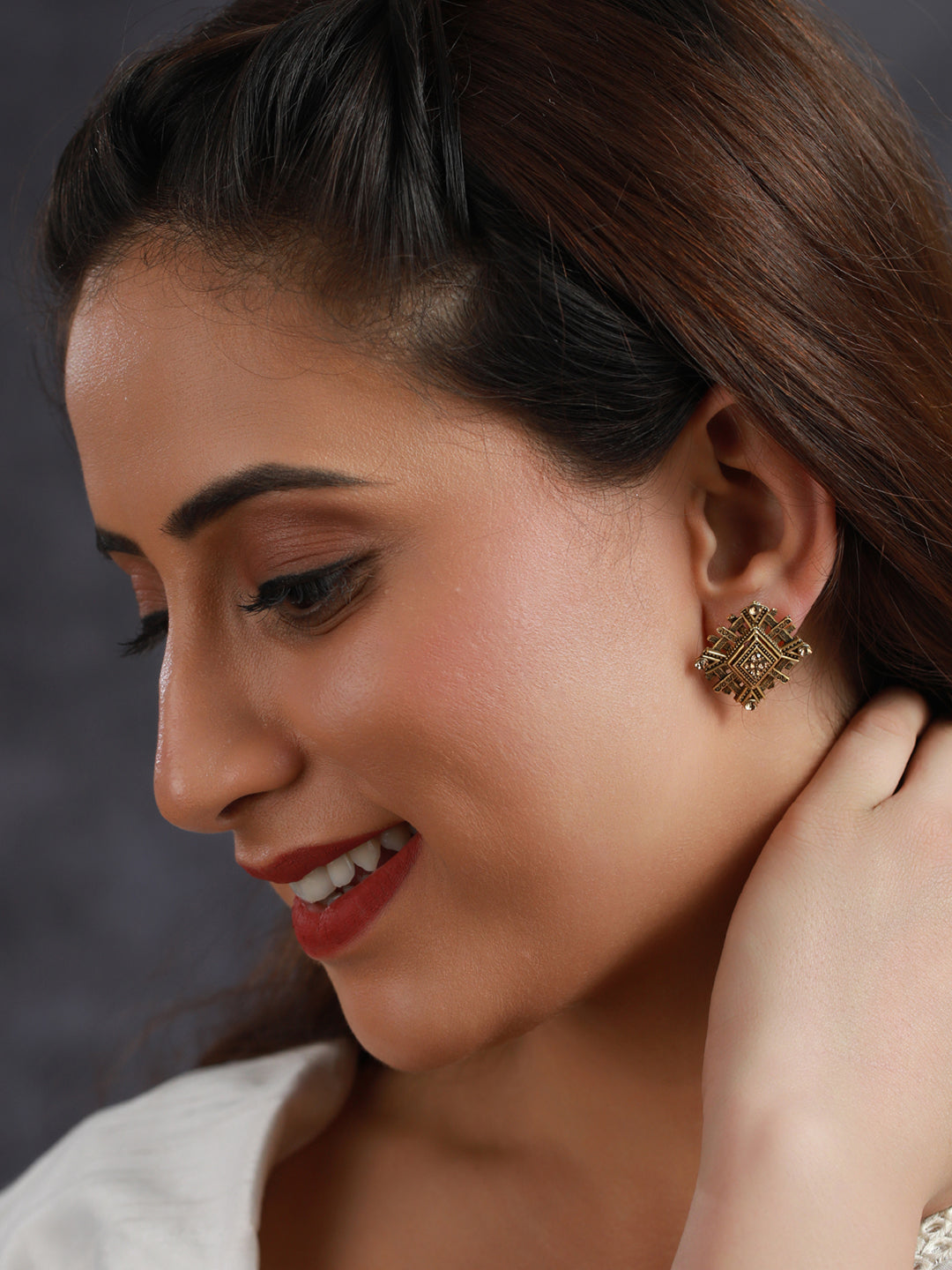 Priyaasi Stylish Studded Silver and Gold Plated Earring Set