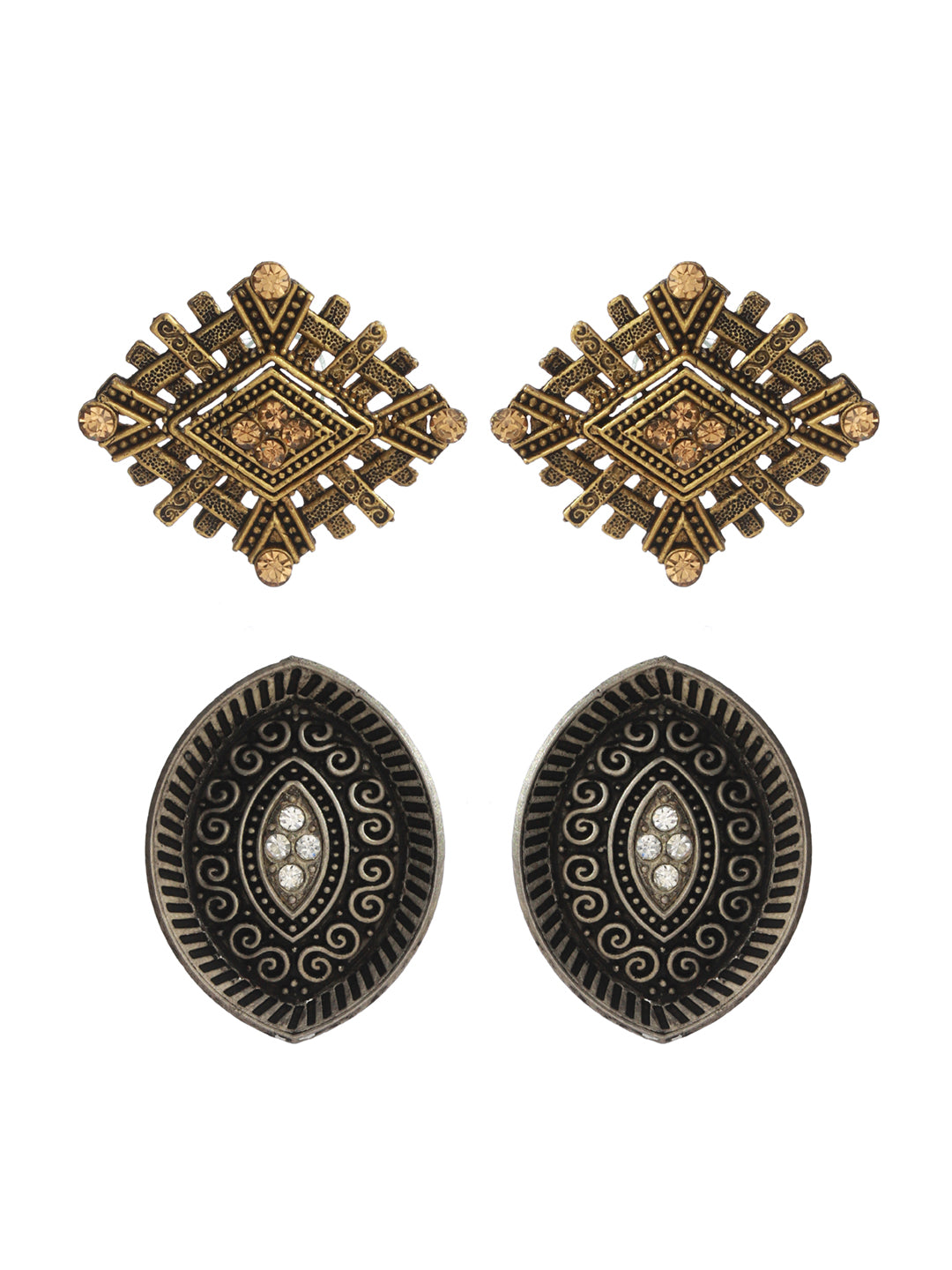 Priyaasi Stylish Studded Silver and Gold Plated Earring Set