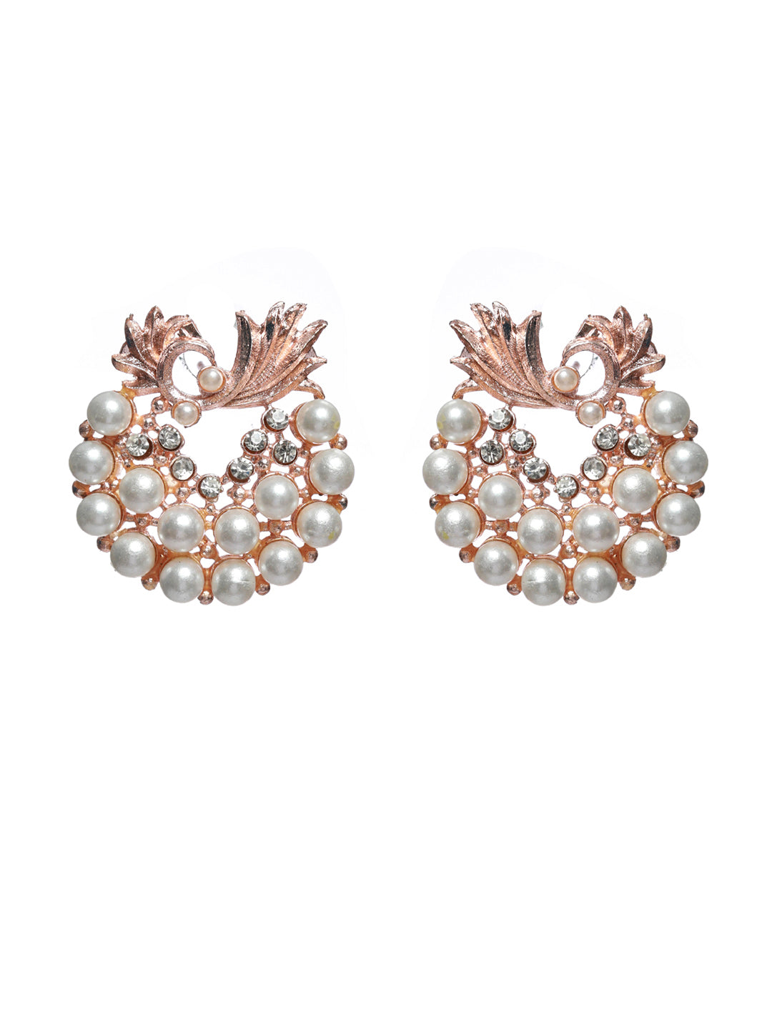 Priyaasi Floral Pearl Silver Rose Gold Plated Earring Set