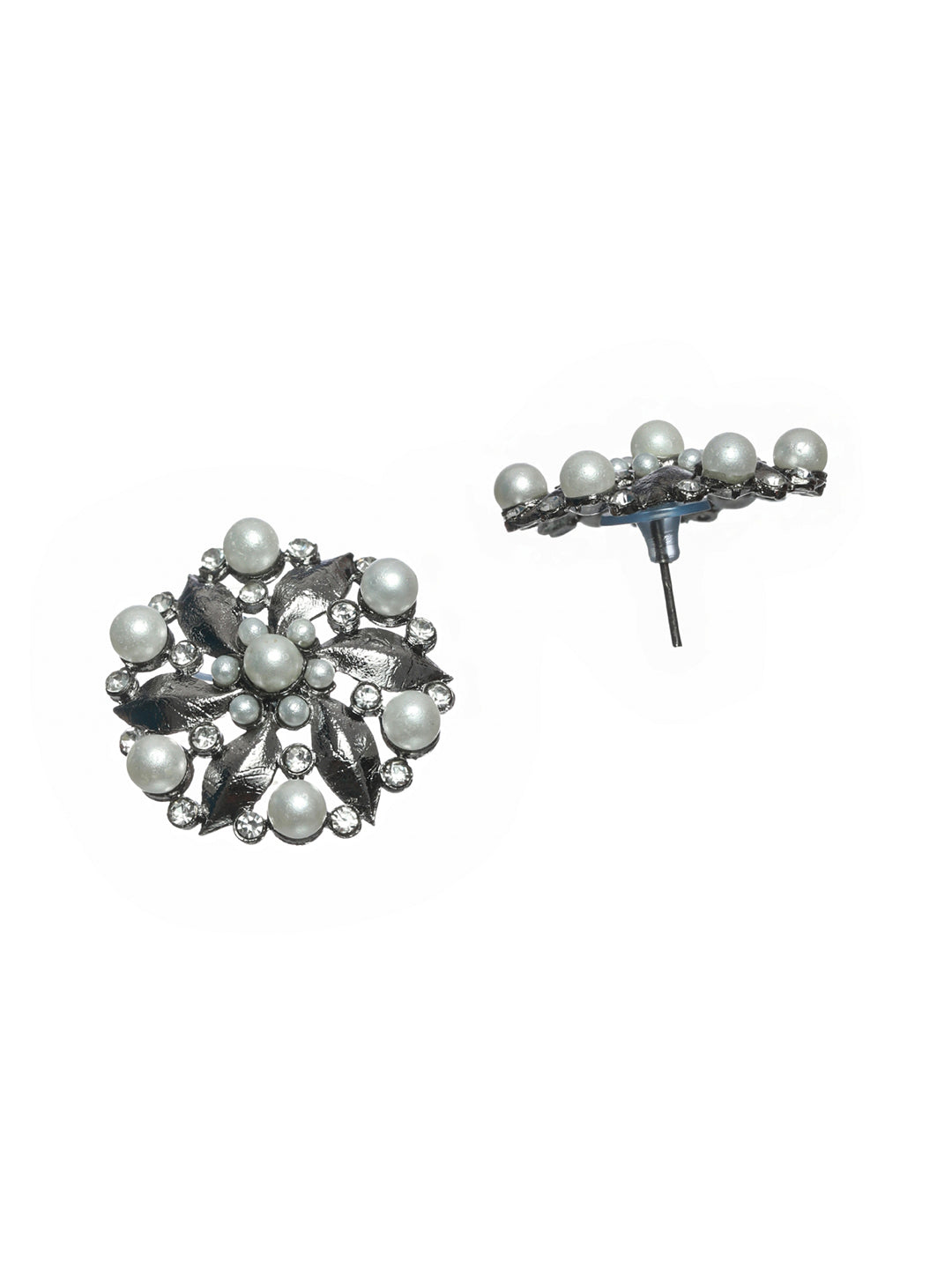 Priyaasi Floral Pearl Silver Rose Gold Plated Earring Set