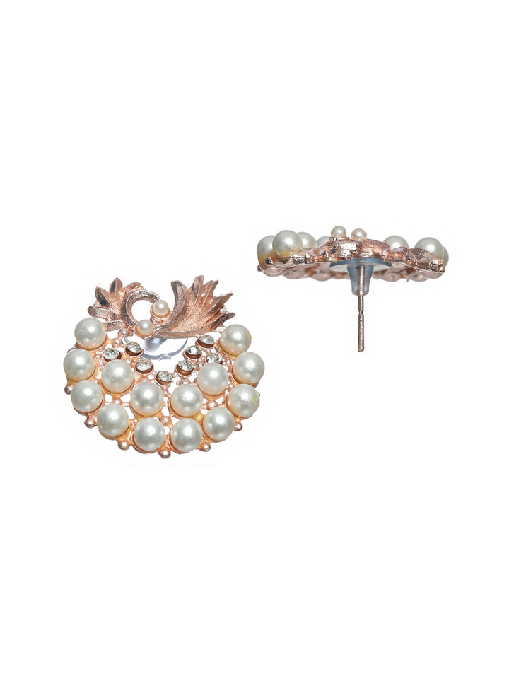 Priyaasi Floral Pearl Silver Rose Gold Plated Earring Set